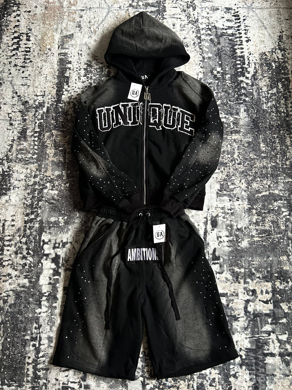 Unique Zip + Shorts Set (Black)