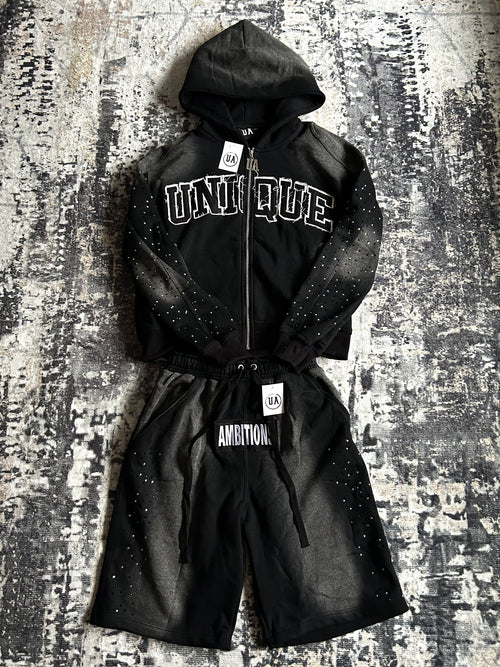 Unique Zip + Shorts Set (Black)